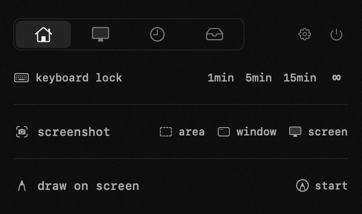 keyboard lock: one of twenty hop tools, all of them offline hop panel in the macOS menu bar: keyboard lock