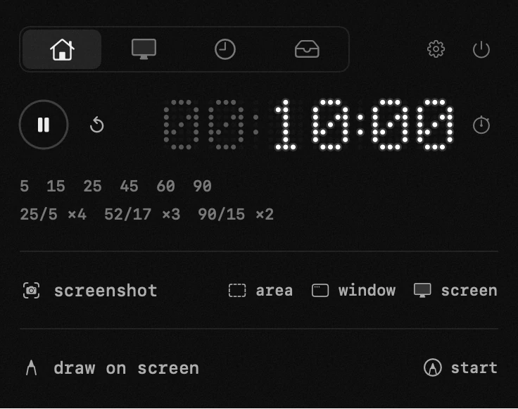 timer: one of twenty hop tools, all of them offline hop panel in the macOS menu bar: timer